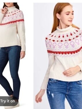 525 America Fair Isle Apres-Ski Cowl-Neck Sweater sz XS